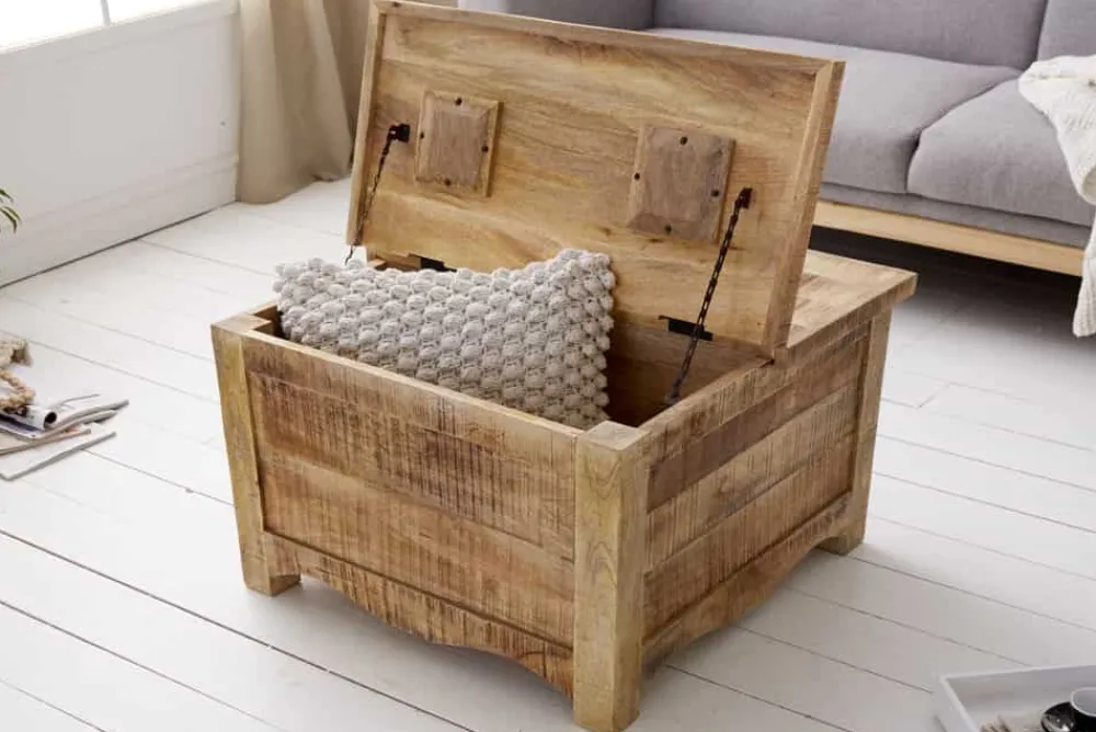 Riess-Ambiente Mehr...|Couchtische > Massiver Couchtisch IRON CRAFT 70cm natur Holz Truhe mit Schubladen und Stauraum