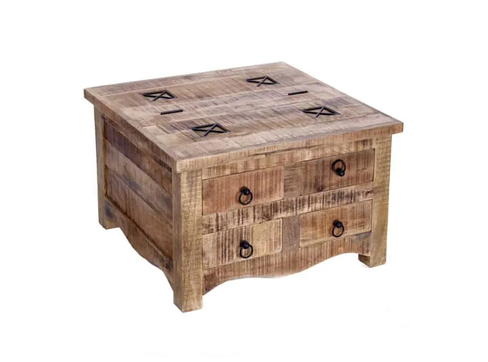 Riess-Ambiente Mehr...|Couchtische > Massiver Couchtisch IRON CRAFT 70cm natur Holz Truhe mit Schubladen und Stauraum