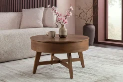 Riess-Ambiente Skandinavisch|Couchtische & Truhen > Massiver Couchtisch KYOTO 70cm braun Mangoholz im Walnuss-Design mit Stauraum