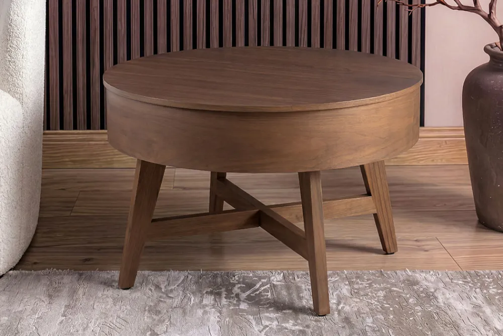 Riess-Ambiente Skandinavisch|Couchtische & Truhen > Massiver Couchtisch KYOTO 70cm braun Mangoholz im Walnuss-Design mit Stauraum