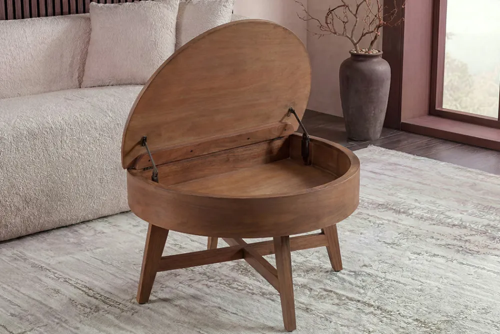 Riess-Ambiente Skandinavisch|Couchtische & Truhen > Massiver Couchtisch KYOTO 70cm braun Mangoholz im Walnuss-Design mit Stauraum