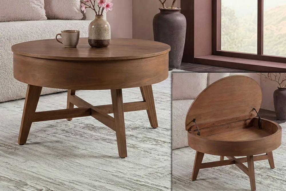 Riess-Ambiente Skandinavisch|Couchtische & Truhen > Massiver Couchtisch KYOTO 70cm braun Mangoholz im Walnuss-Design mit Stauraum