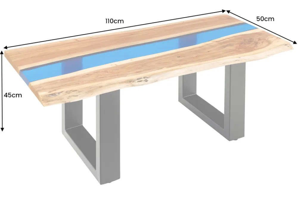 Riess-Ambiente Mehr...|Couchtische > Massiver Couchtisch LIQUID 110cm braun Akazienholz Baumkante schwarz Eisen blau