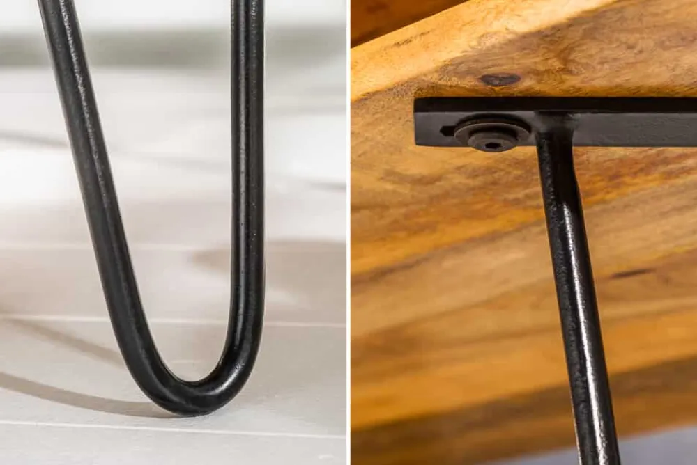 Riess-Ambiente Couchtische & Truhen|Industrial Loft > Massiver Couchtisch SCORPION 100cm natur Mangoholz Metall Hairpin Legs mit Ablage