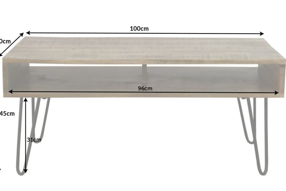 Riess-Ambiente Couchtische & Truhen|Industrial Loft > Massiver Couchtisch SCORPION 100cm natur Mangoholz Metall Hairpin Legs mit Ablage
