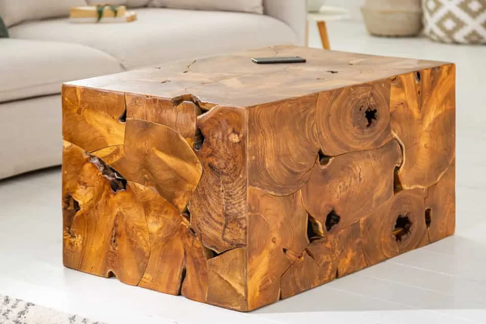 Riess-Ambiente Mehr...|Couchtische > Massiver Couchtisch SQUARE 90cm Teakholz Würfel Handarbeit
