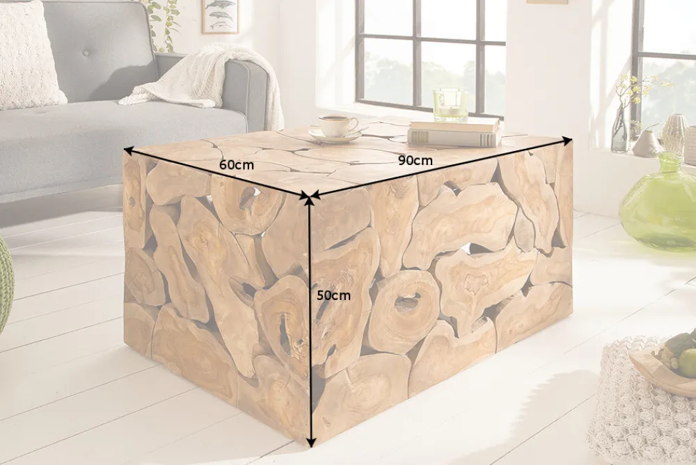 Riess-Ambiente Mehr...|Couchtische > Massiver Couchtisch SQUARE 90cm Teakholz Würfel Handarbeit