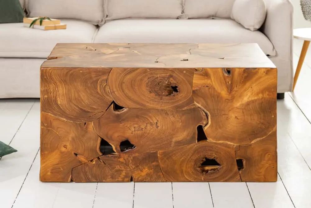 Riess-Ambiente Mehr...|Couchtische > Massiver Couchtisch SQUARE 90cm Teakholz Würfel Handarbeit
