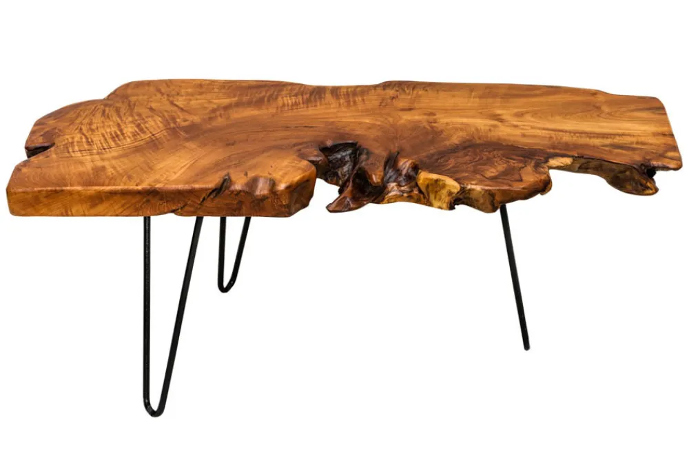 Riess-Ambiente Mehr...|Couchtische > Massiver Couchtisch WILD 100cm Teak Massivholz Baumscheibe Hairpin Legs