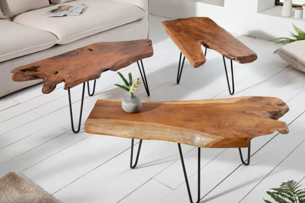 Riess-Ambiente Mehr...|Couchtische > Massiver Couchtisch WILD 100cm Teak Massivholz Baumscheibe Hairpin Legs