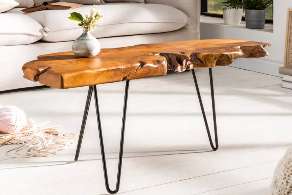 Riess-Ambiente Mehr...|Couchtische > Massiver Couchtisch WILD 100cm Teak Massivholz Baumscheibe Hairpin Legs