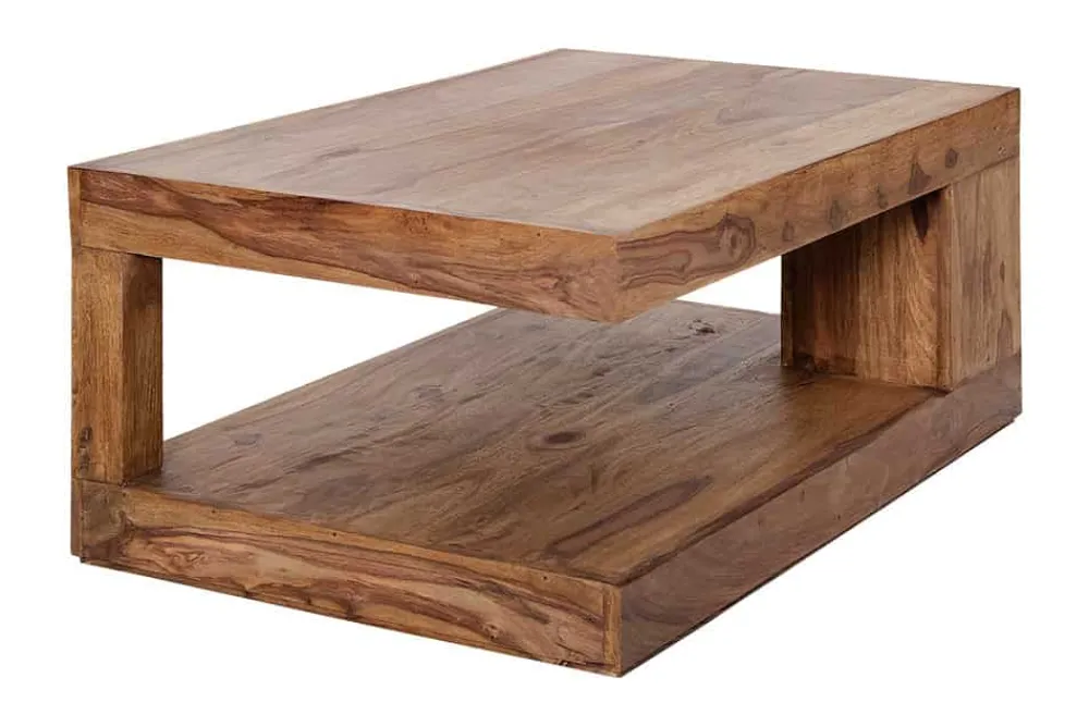 Riess-Ambiente Mehr...|Couchtische > Massiver Edelholz Couchtisch GIANT L 90cm braun Sheesham stone finish mit Ablage