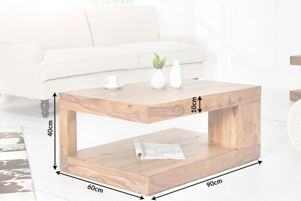 Riess-Ambiente Mehr...|Couchtische > Massiver Edelholz Couchtisch GIANT L 90cm braun Sheesham stone finish mit Ablage