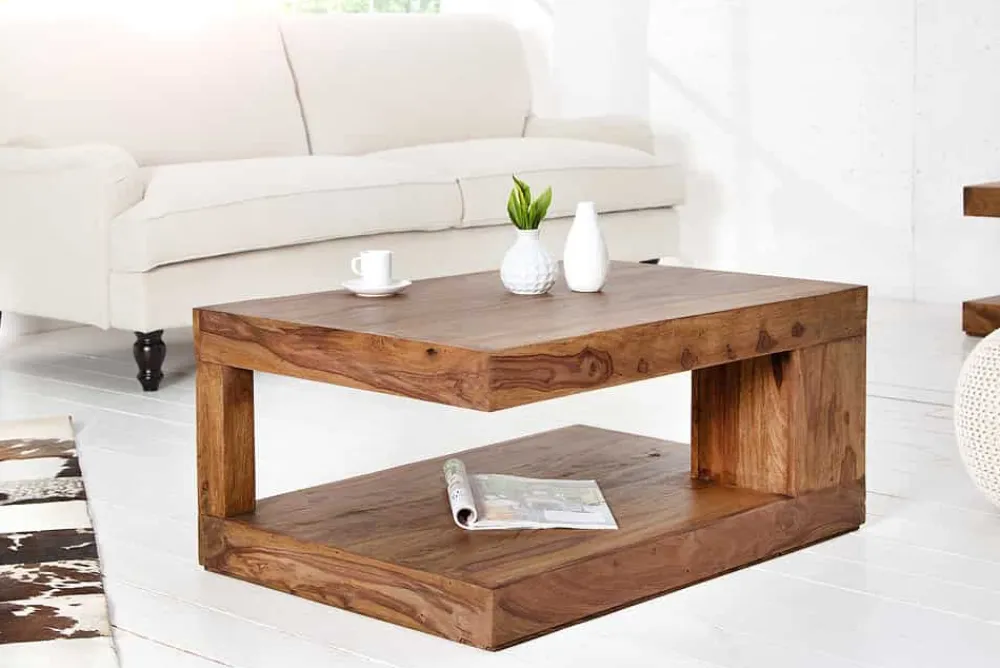 Riess-Ambiente Mehr...|Couchtische > Massiver Edelholz Couchtisch GIANT L 90cm braun Sheesham stone finish mit Ablage
