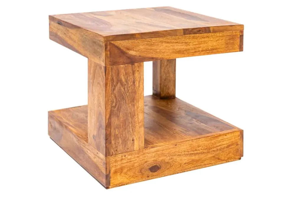 Riess-Ambiente Beistelltische|Mehr... > Massiver Edelholz Couchtisch GIANT 45cm braun Sheesham stone finish mit Ablage