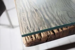 Riess-Ambiente Esstische|Mehr... > Massiver Esstisch BARRACUDA 200cm antik Teak Holz mit Stahl Kufenfüßen inkl. Glasplatte