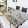 Riess-Ambiente Esstische|Mehr... > Massiver Esstisch BARRACUDA 240cm antik Teak Holz mit Stahl Kufenfüßen inkl. Glasplatte