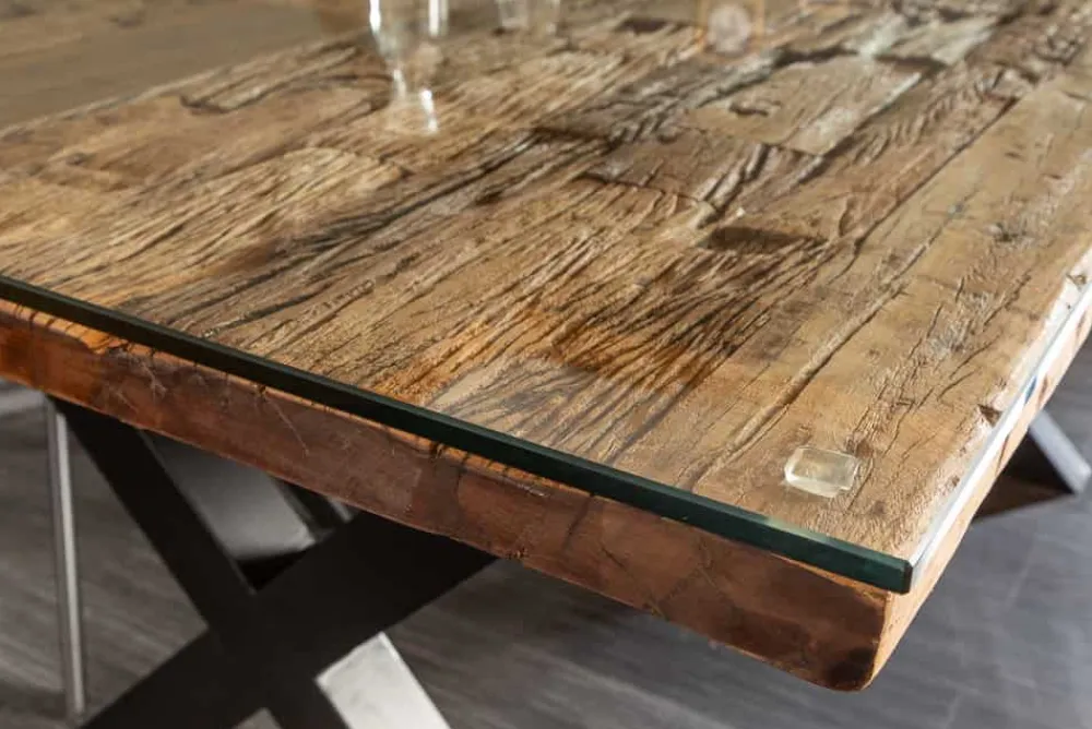 Riess-Ambiente Esstische|Mehr... > Massiver Esstisch BARRACUDA 180cm Teakholz inkl. Glasplatte mit X-Gestell