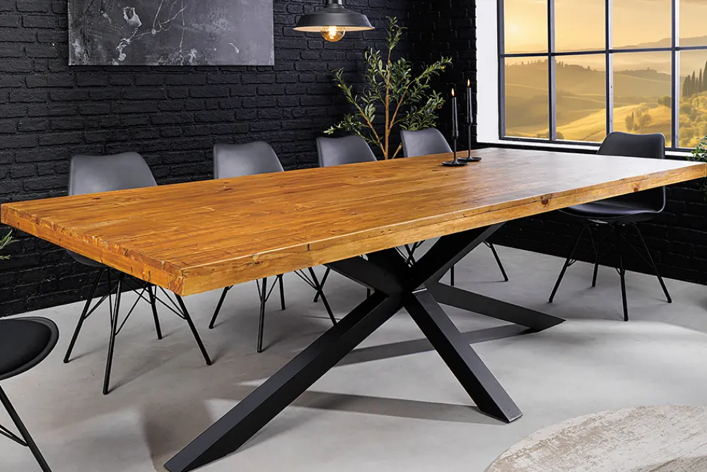 Riess-Ambiente Esstische|Mehr... > Massiver Esstisch GALAXIE 240cm vintage braun recyceltes Pinienholz schwarzes Stahlgestell