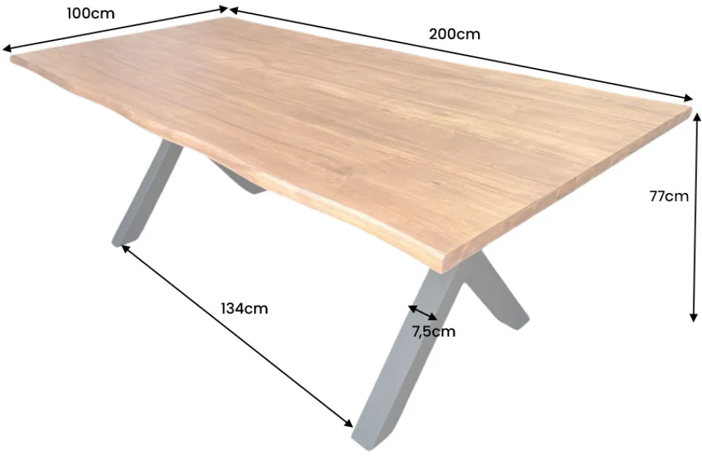Riess-Ambiente Esstische|Mehr... > Massiver Esstisch GENESIS 200cm braun Akazienholz schwarz X-Gestell Baumkante