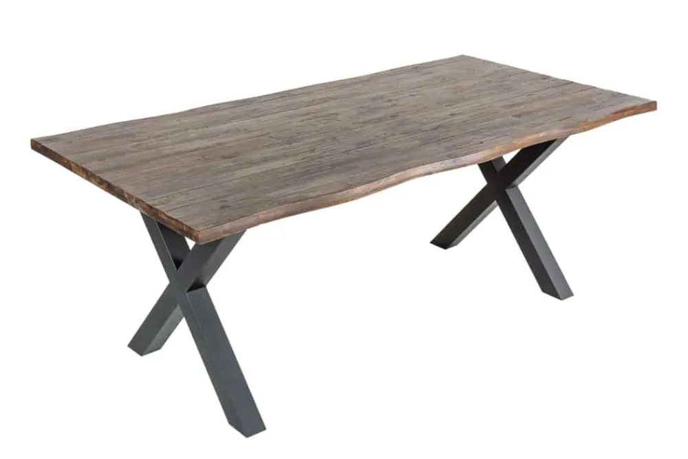 Riess-Ambiente Mehr...|Massivholzesstische > Massiver Esstisch GENESIS VINTAGE 200cm braun Akazienholz schwarzes X-Gestell Baumkante