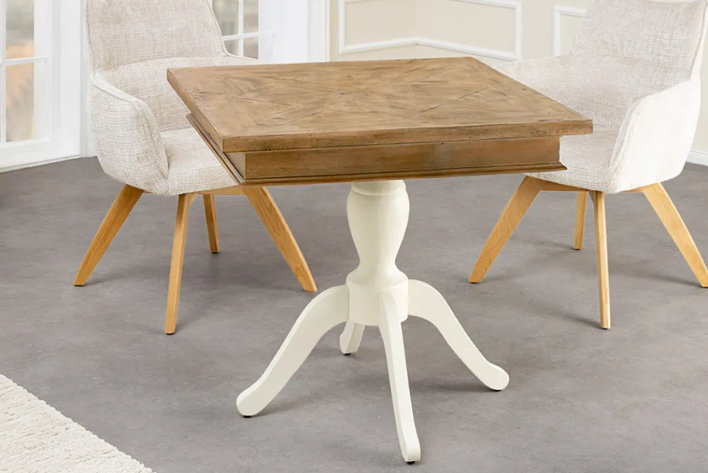 Riess-Ambiente Mehr...|Massivholzesstische > Massiver Esstisch HAMPTONS 70cm hellbraun creme recycelte Pinie Bistrotisch