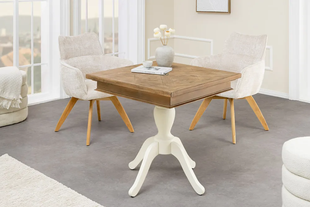 Riess-Ambiente Mehr...|Massivholzesstische > Massiver Esstisch HAMPTONS 70cm hellbraun creme recycelte Pinie Bistrotisch