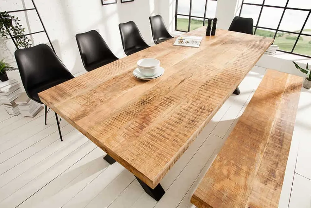 Riess-Ambiente Esstische|Mehr... > Massiver Esstisch IRON CRAFT 240cm natur Mangoholz Industrial Design X-Gestell schwarz Metall