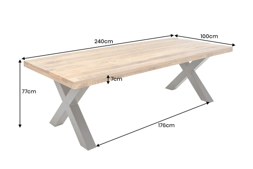 Riess-Ambiente Esstische|Mehr... > Massiver Esstisch IRON CRAFT 240cm natur Mangoholz Industrial Design X-Gestell schwarz Metall