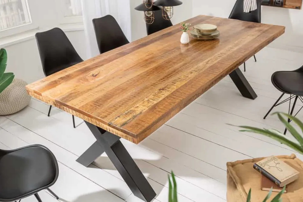 Riess-Ambiente Esstische|Mehr... > Massiver Esstisch IRON CRAFT 240cm natur Mangoholz Industrial Design X-Gestell schwarz Metall