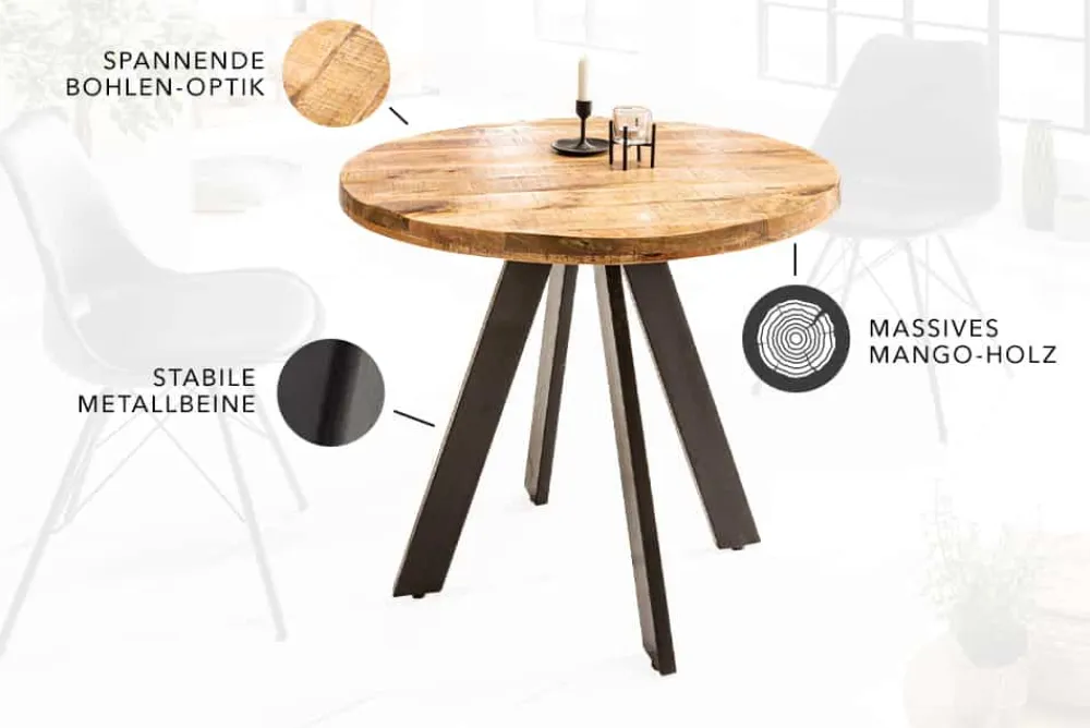 Riess-Ambiente Esstische|Skandinavisch > Massiver Esstisch IRON CRAFT 80cm rund natur Mangoholz