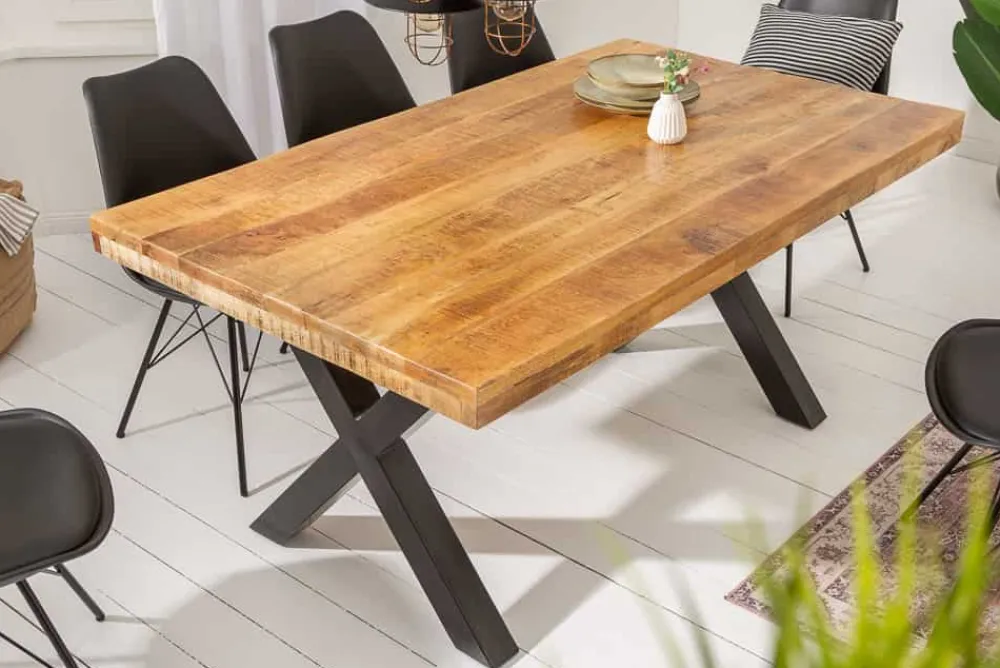 Riess-Ambiente Esstische|Mehr... > Massiver Esstisch IRON CRAFT 160cm natur Mangoholz Industrial Design schwarz Metall
