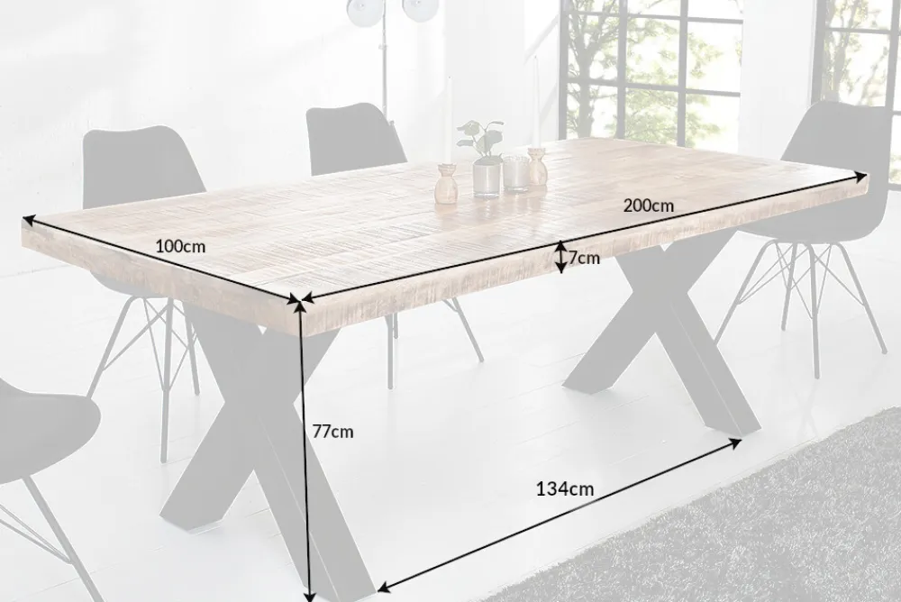 Riess-Ambiente Esstische|Mehr... > Massiver Esstisch IRON CRAFT 200cm natur Mangoholz Industrial Design X-Gestell schwarz Metall