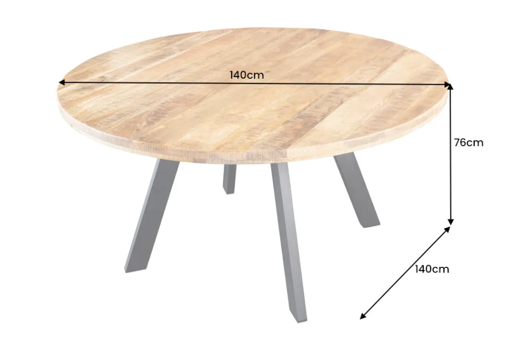 Riess-Ambiente Mehr...|Massivholzesstische > Massiver Esstisch IRON CRAFT 140cm natur rund Mangoholz Metall Industrial Design