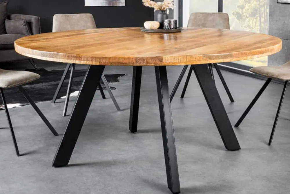 Riess-Ambiente Mehr...|Massivholzesstische > Massiver Esstisch IRON CRAFT 140cm natur rund Mangoholz Metall Industrial Design