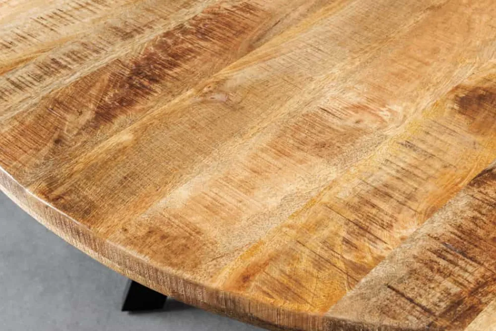 Riess-Ambiente Mehr...|Massivholzesstische > Massiver Esstisch IRON CRAFT 140cm natur rund Mangoholz Metall Industrial Design