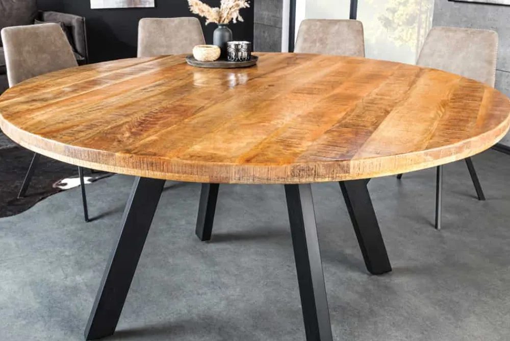 Riess-Ambiente Mehr...|Massivholzesstische > Massiver Esstisch IRON CRAFT 140cm natur rund Mangoholz Metall Industrial Design