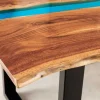 Riess-Ambiente Mehr...|Massivholzesstische > Massiver Esstisch LIQUID 160cm braun Akazienholz Baumkante schwarz Eisen blau