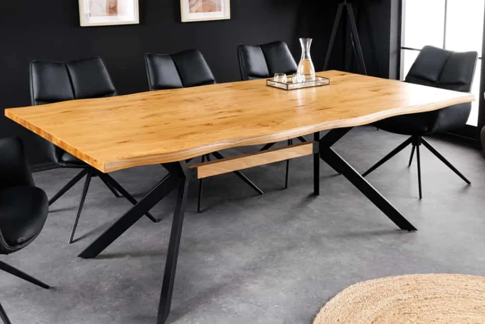 Riess-Ambiente Mehr...|Massivholzesstische > Massiver Esstisch LOFT 200cm natur Eichenholz schwarzes Eisengestell Industrial