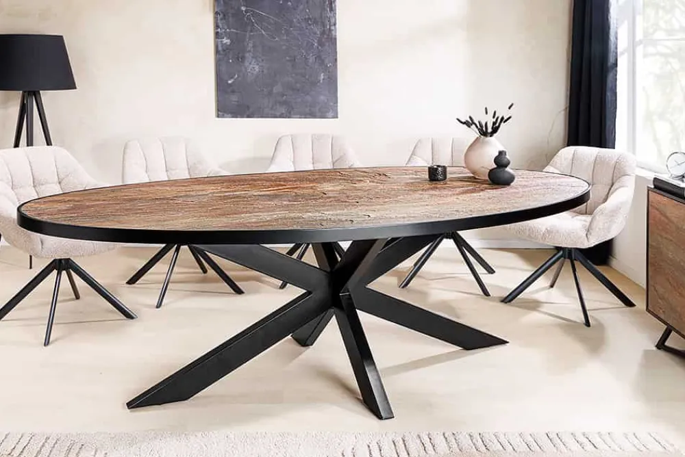 Riess-Ambiente Industrial Loft|Esstische > Massiver Esstisch MOUNTAIN SOUL 240cm rötlich grün schwarz oval Naturstein Eisen