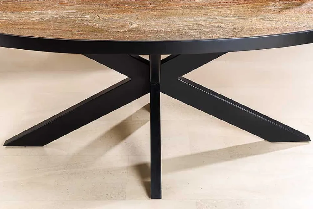 Riess-Ambiente Industrial Loft|Esstische > Massiver Esstisch MOUNTAIN SOUL 240cm rötlich grün schwarz oval Naturstein Eisen
