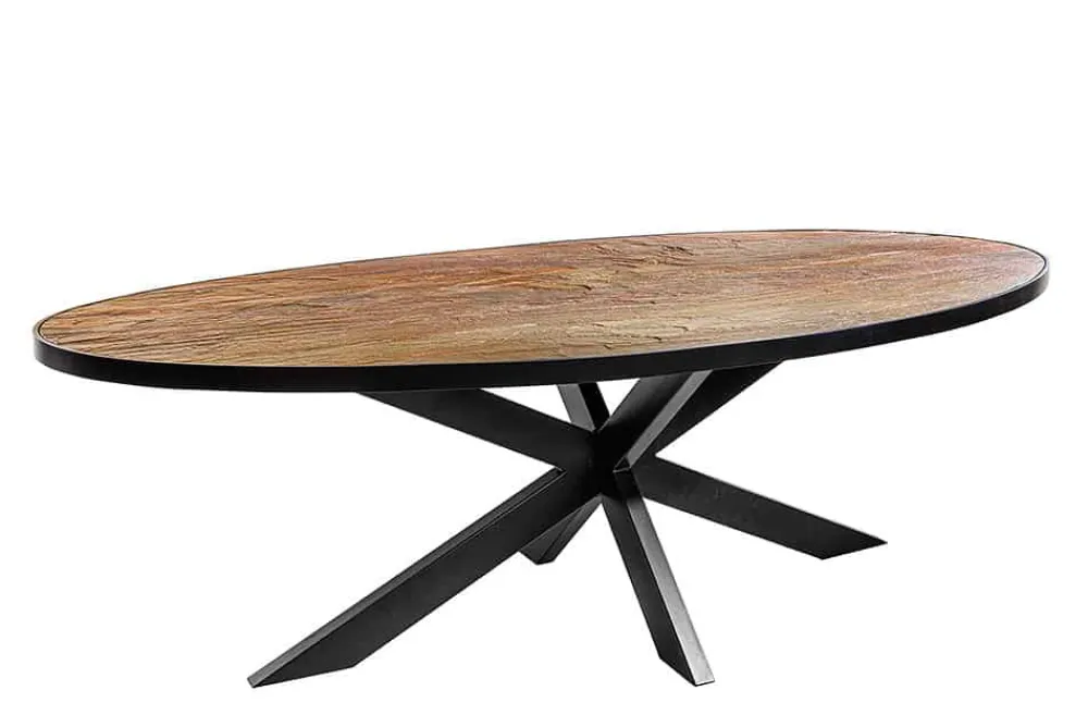 Riess-Ambiente Industrial Loft|Esstische > Massiver Esstisch MOUNTAIN SOUL 240cm rötlich grün schwarz oval Naturstein Eisen