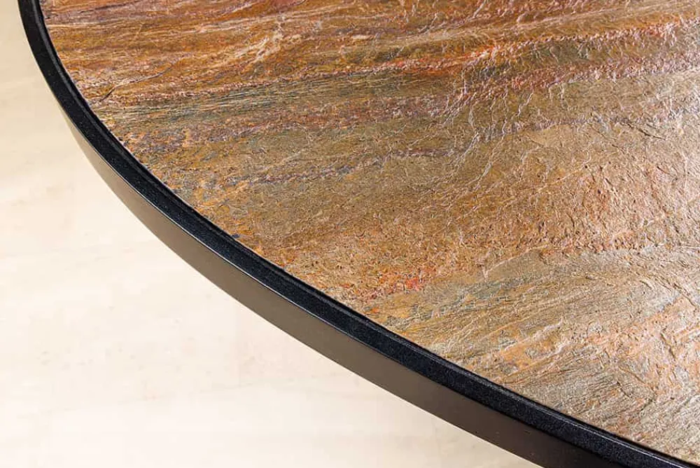 Riess-Ambiente Industrial Loft|Esstische > Massiver Esstisch MOUNTAIN SOUL 240cm rötlich grün schwarz oval Naturstein Eisen