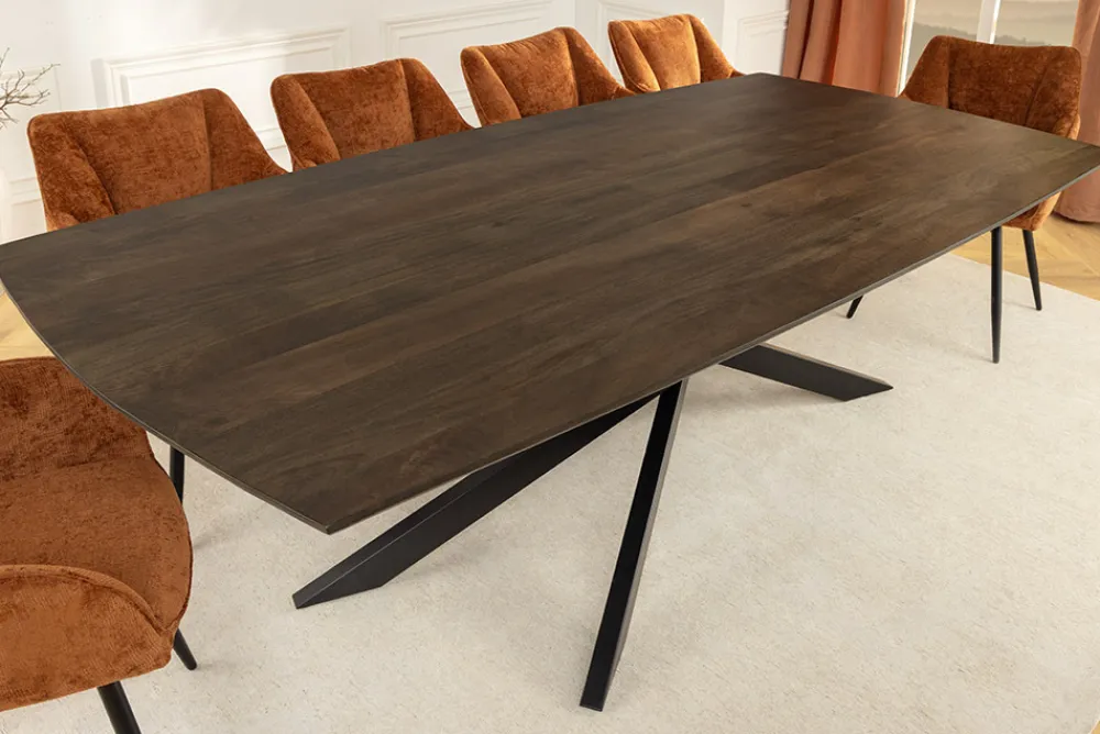Riess-Ambiente Mehr...|Massivholzesstische > Massiver Esstisch SIGNUM 220cm dunkelbraun Mangoholz Bootsform Sterngestell