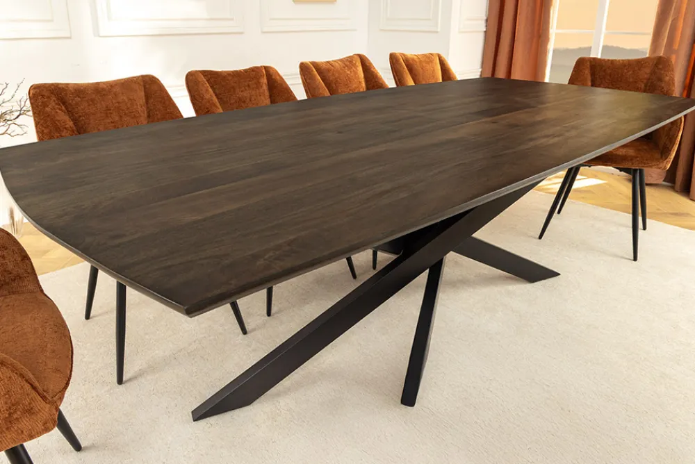 Riess-Ambiente Mehr...|Massivholzesstische > Massiver Esstisch SIGNUM 220cm dunkelbraun Mangoholz Bootsform Sterngestell