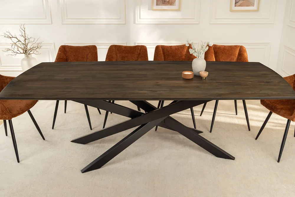 Riess-Ambiente Mehr...|Massivholzesstische > Massiver Esstisch SIGNUM 220cm dunkelbraun Mangoholz Bootsform Sterngestell