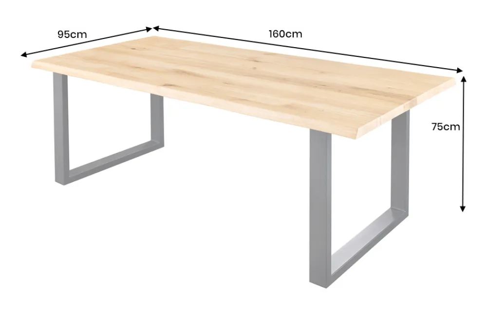 Riess-Ambiente Esstische|Mehr... > Massiver Esstisch WILD OAK 160cm natur schwarz Wildeiche Baumkante Metall U-Gestell