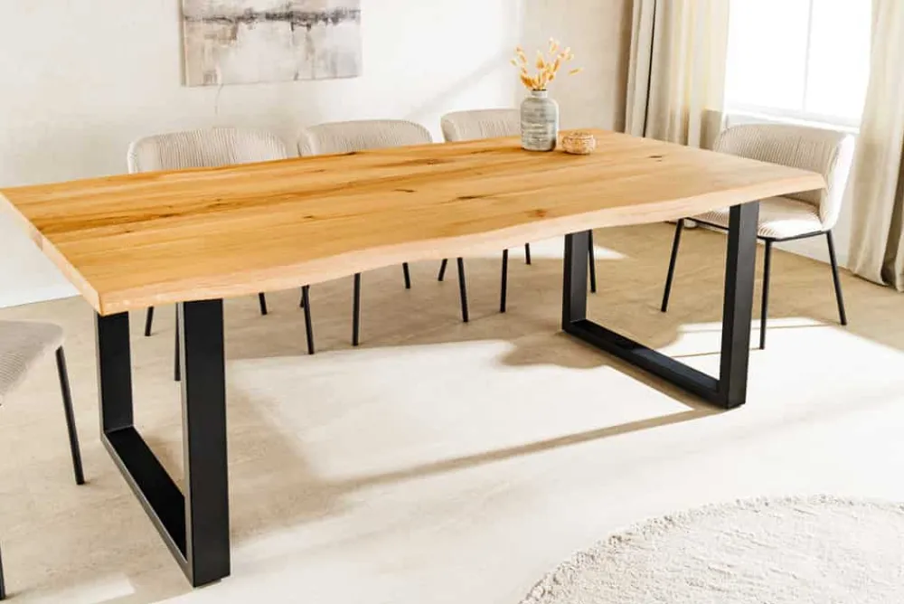 Riess-Ambiente Esstische|Mehr... > Massiver Esstisch WILD OAK 160cm natur schwarz Wildeiche Baumkante Metall U-Gestell