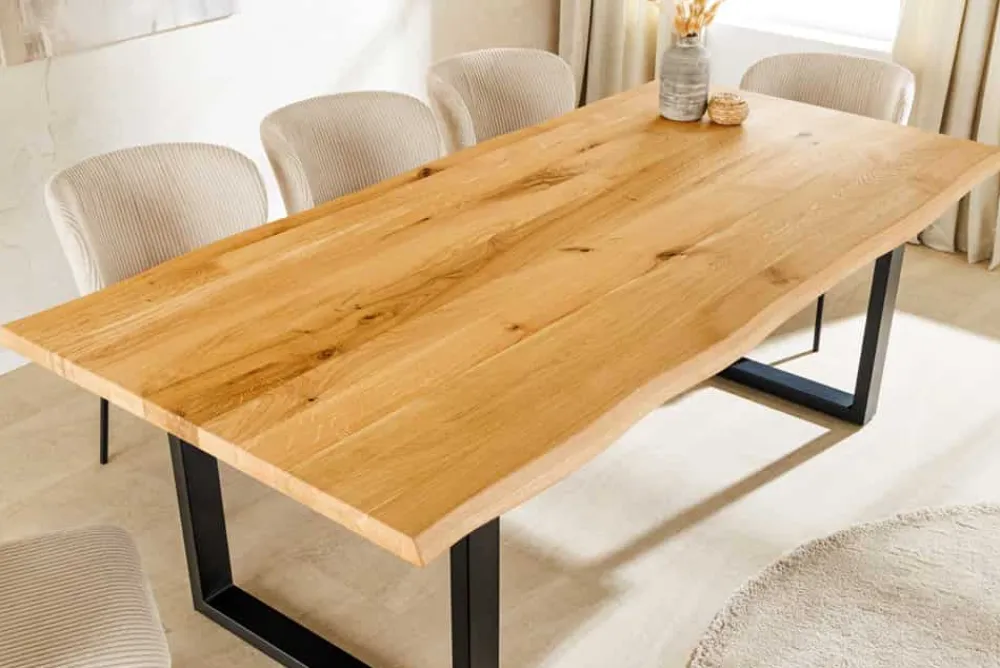 Riess-Ambiente Esstische|Mehr... > Massiver Esstisch WILD OAK 160cm natur schwarz Wildeiche Baumkante Metall U-Gestell