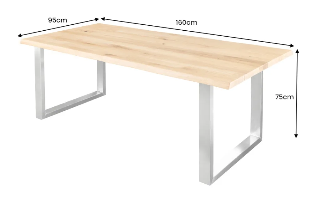 Riess-Ambiente Esstische|Mehr... > Massiver Esstisch WILD OAK 160cm natur silber Wildeiche Baumkante Edelstahl U-Gestell